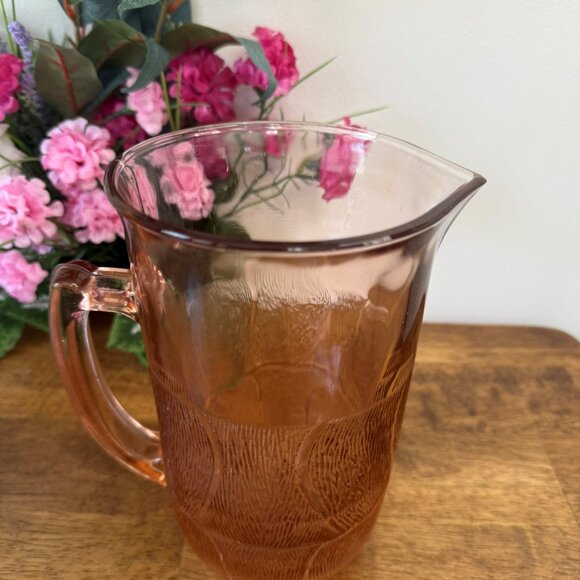 Vintage Arcoroc Luminarc Pink Textured Glass Pitcher French Retro 1970s Blendo - Picture 4 of 5